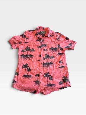 Brooklyn Cloth Pink Short-Sleeve Palm-Print Button Down Shirt
